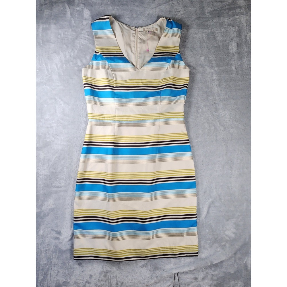 Banana Republic Women's Sz 6 Yellow Blue brown‎ Striped Sheath Dress Sleeveless